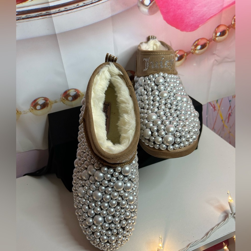 Juicy Couture Women's Pearl Embellished Tan Booties, Pre-loved. - Picture 2 of 6
